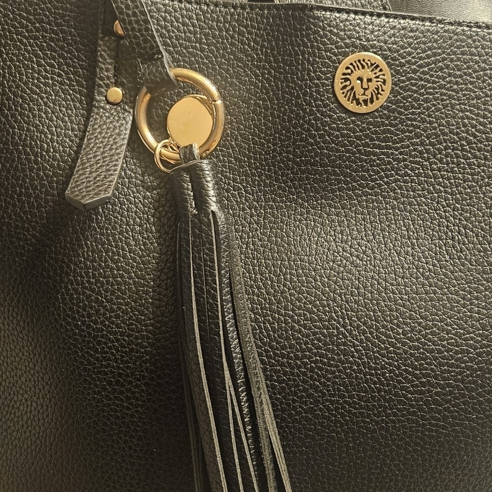Anne Kleine Set Of Two Tote And Crossbody Bag Black Pebbled Leather Gold Accents - Picture 5 of 12